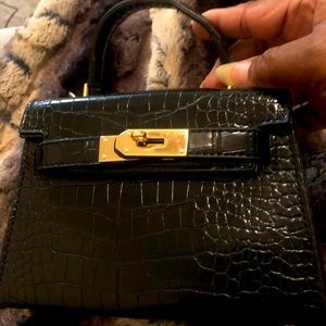 Mini black leather birkin style bag gold hardware